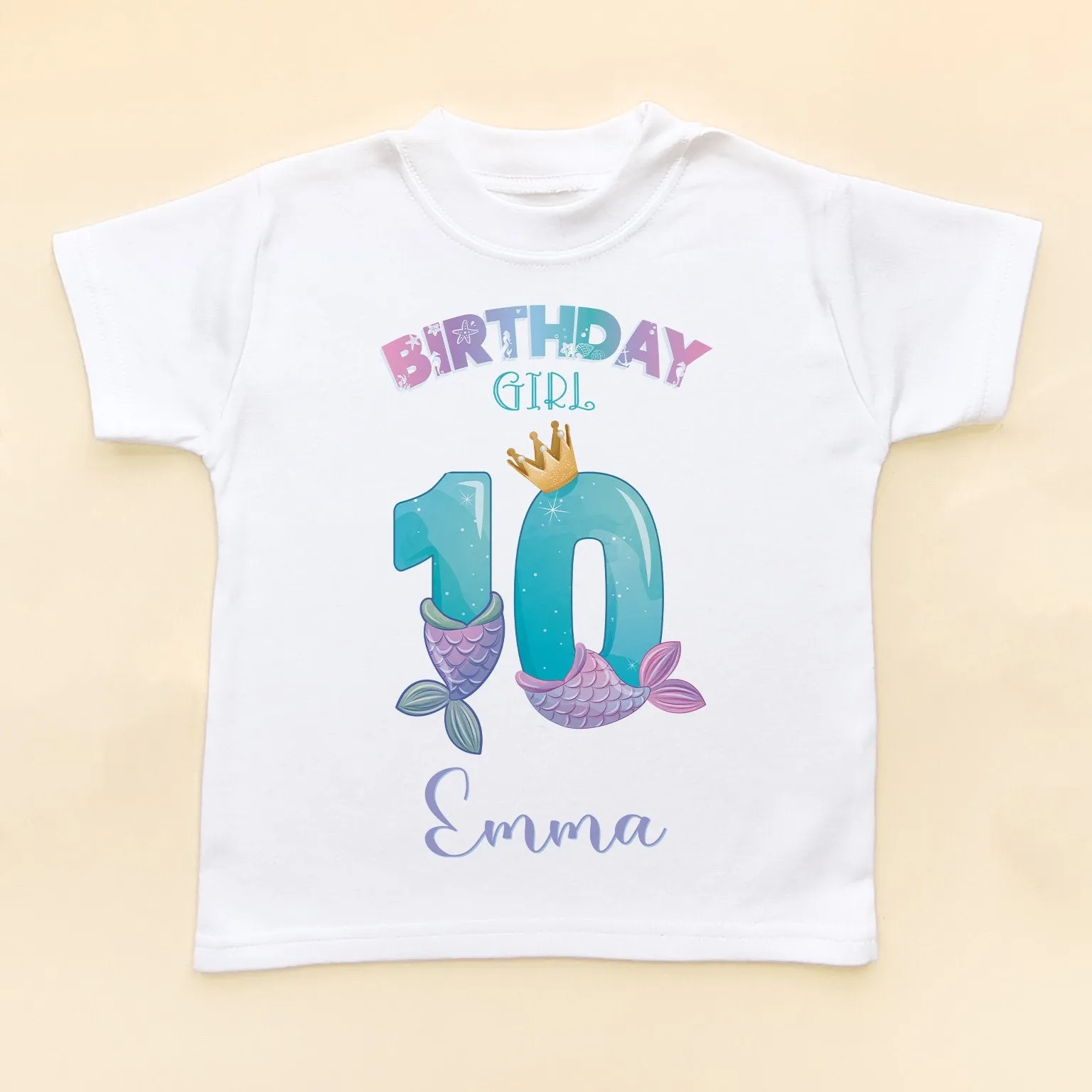 10th Birthday Cute Mermaid Personalised Kids T Shirt