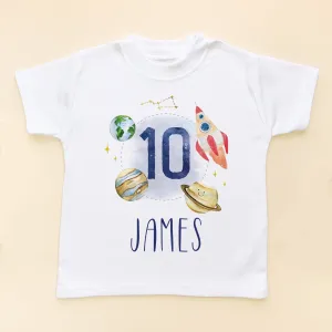 10th Birthday Galaxy Space Personalised Kids T Shirt
