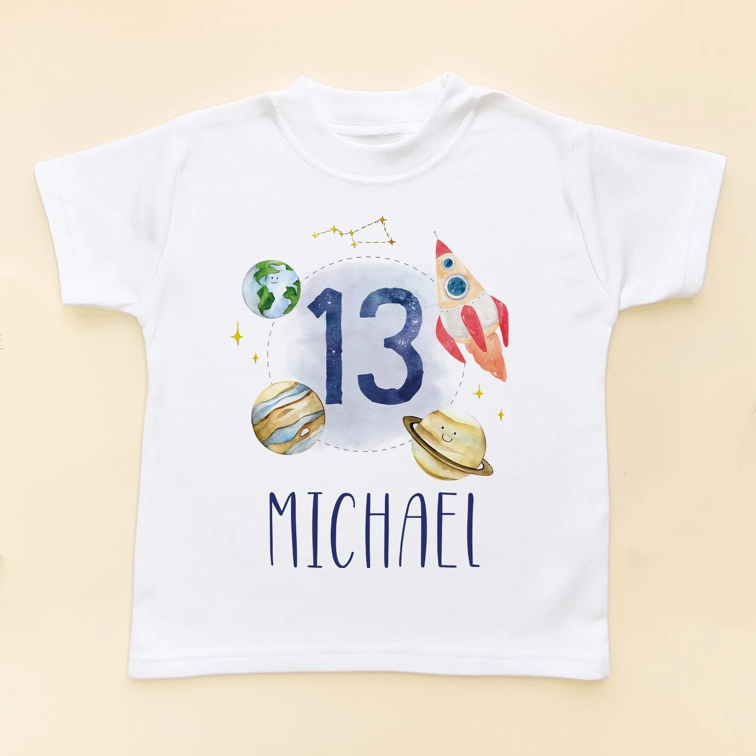 13th Birthday Galaxy Space Personalised Kids T Shirt