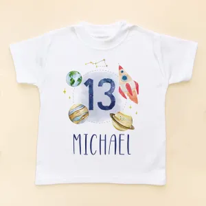 13th Birthday Galaxy Space Personalised Kids T Shirt