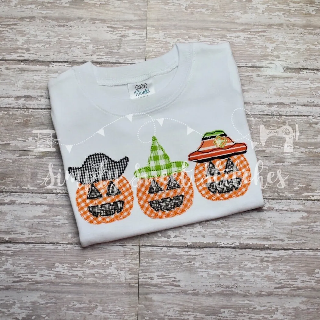 1453 - BOYS JACK O LANTERN TRIO - APPLIQUE CHILD SHIRT