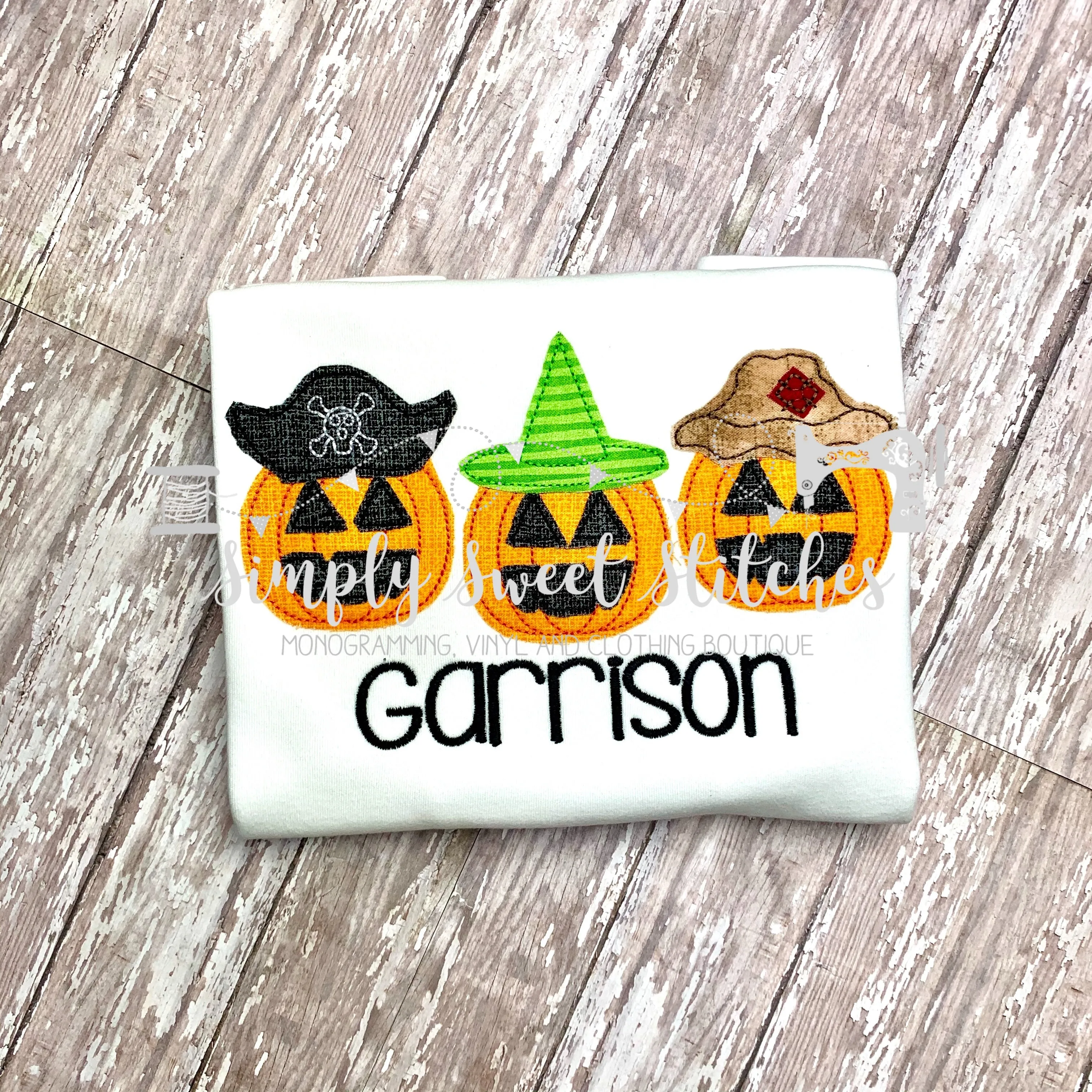 1453 - BOYS JACK O LANTERN TRIO - APPLIQUE CHILD SHIRT