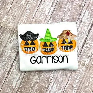 1453 - BOYS JACK O LANTERN TRIO - APPLIQUE CHILD SHIRT