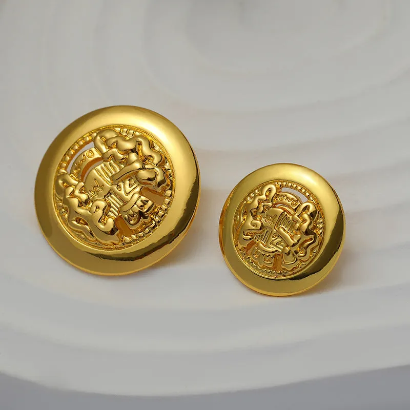 15-20mm Double Lion Hollowed Vintage Gold Metal Button 10pcs