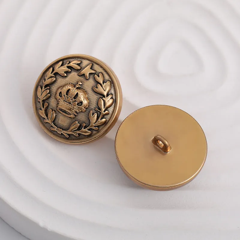 15-23mm British Antique Gold Crown and Laurel Leaf Metal Button 10pcs