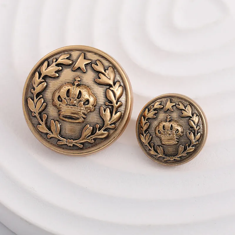 15-23mm British Antique Gold Crown and Laurel Leaf Metal Button 10pcs