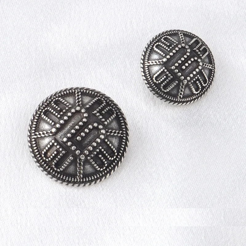 18/23mm Geometric Pattern Vintage Gold & Silver Alloy Buttons with Shanks 3pcs
