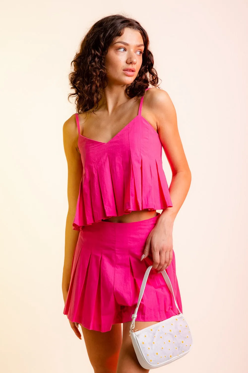 2 Piece Set: Box Pleated Camisole & Shorts