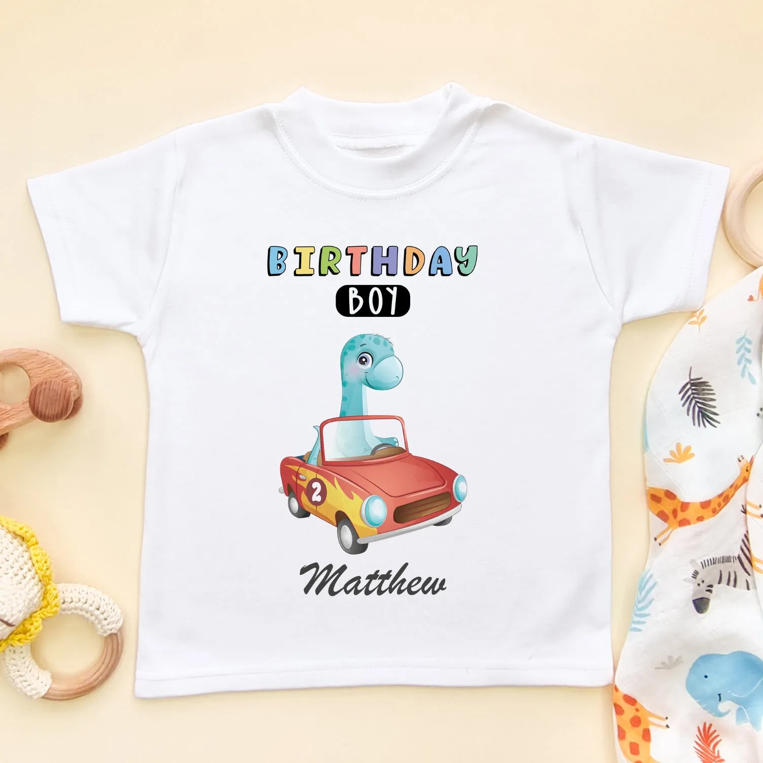 2nd Birthday Racing Dino Personalised T Shirt