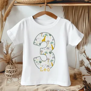 3rd Birthday Giraffe Theme Personalised Kids T Shirt
