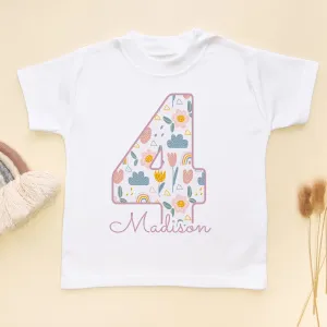 4th Birthday Boho Rainbow Theme Personalised Kids T Shirt