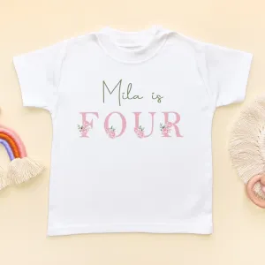 4th Birthday Floral Theme Personalised T Shirt