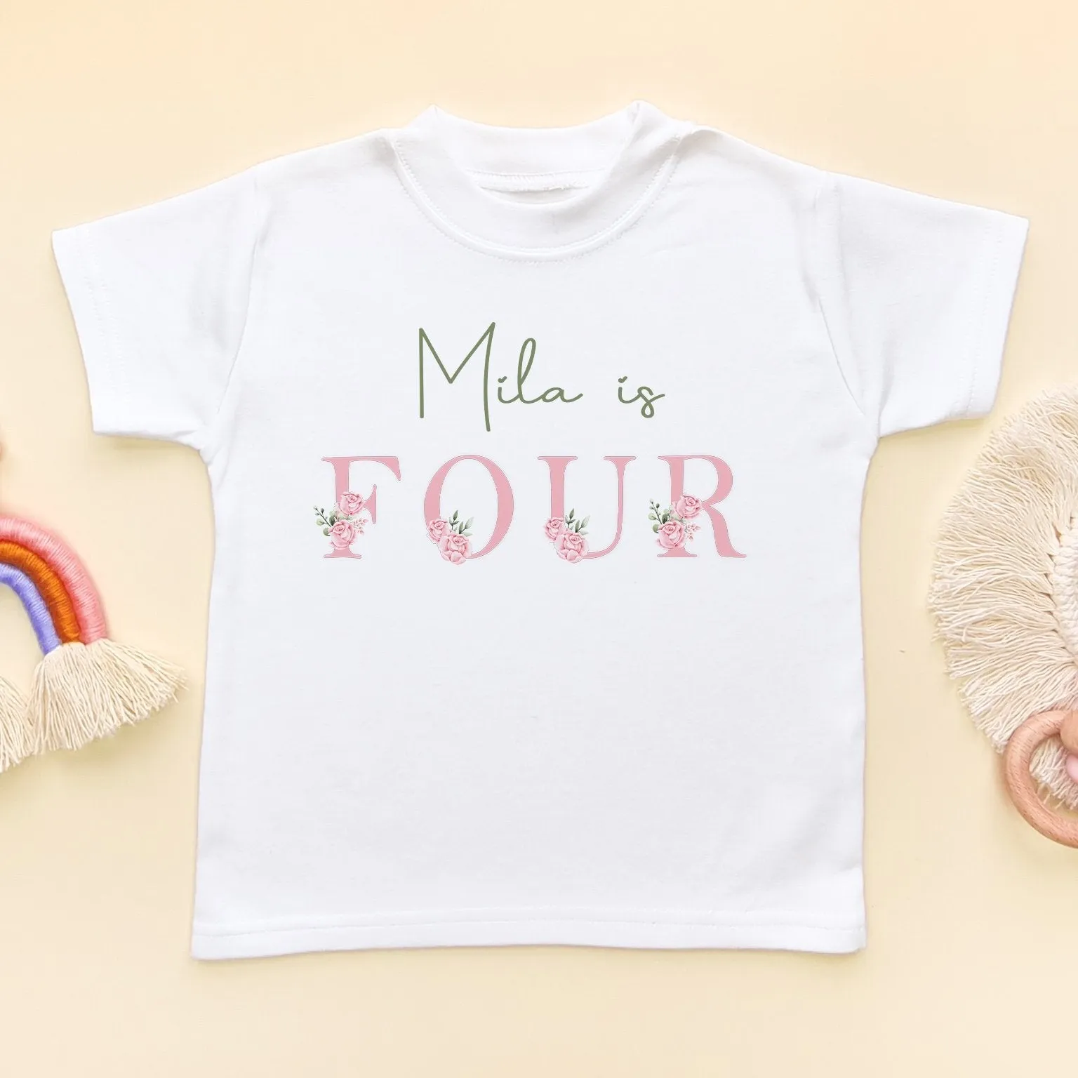 4th Birthday Floral Theme Personalised T Shirt