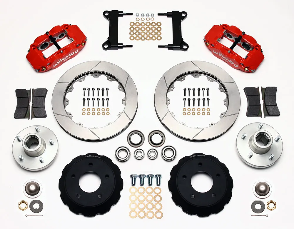 63-70 CHEVY C10 FRONT DISC BRAKE KIT & RIDETECH SPINDLES,13" ROTORS,RED CALIPERS