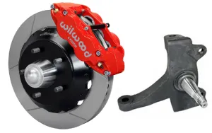 63-70 CHEVY C10 FRONT DISC BRAKE KIT & RIDETECH SPINDLES,13" ROTORS,RED CALIPERS
