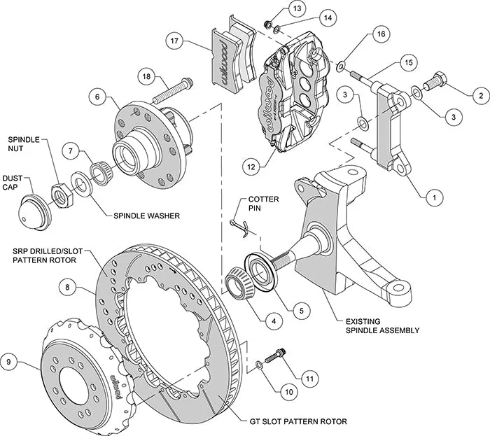 63-70 CHEVY C10 FRONT DISC BRAKE KIT & RIDETECH SPINDLES,13" ROTORS,RED CALIPERS