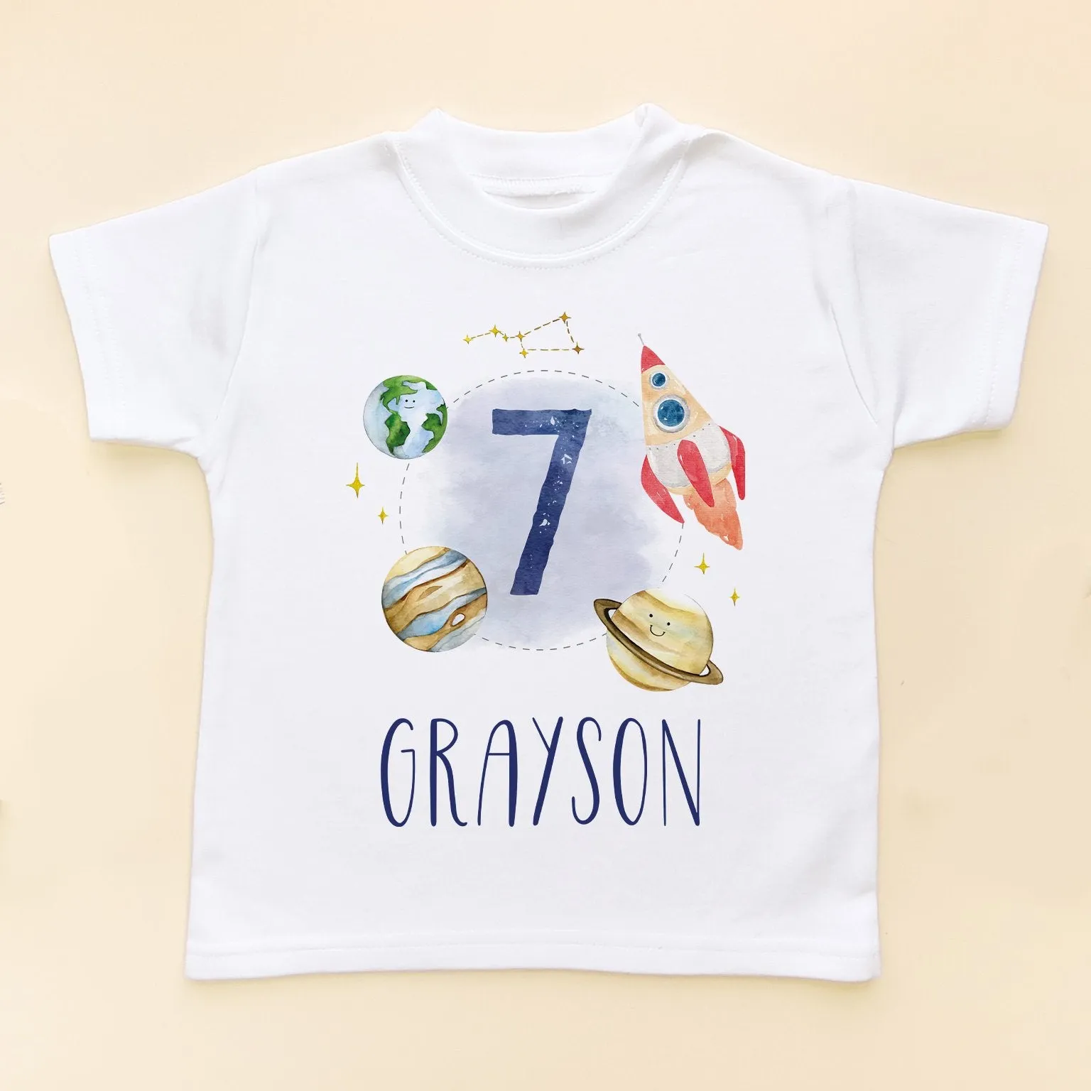 7th Birthday Galaxy Space Personalised T Shirt