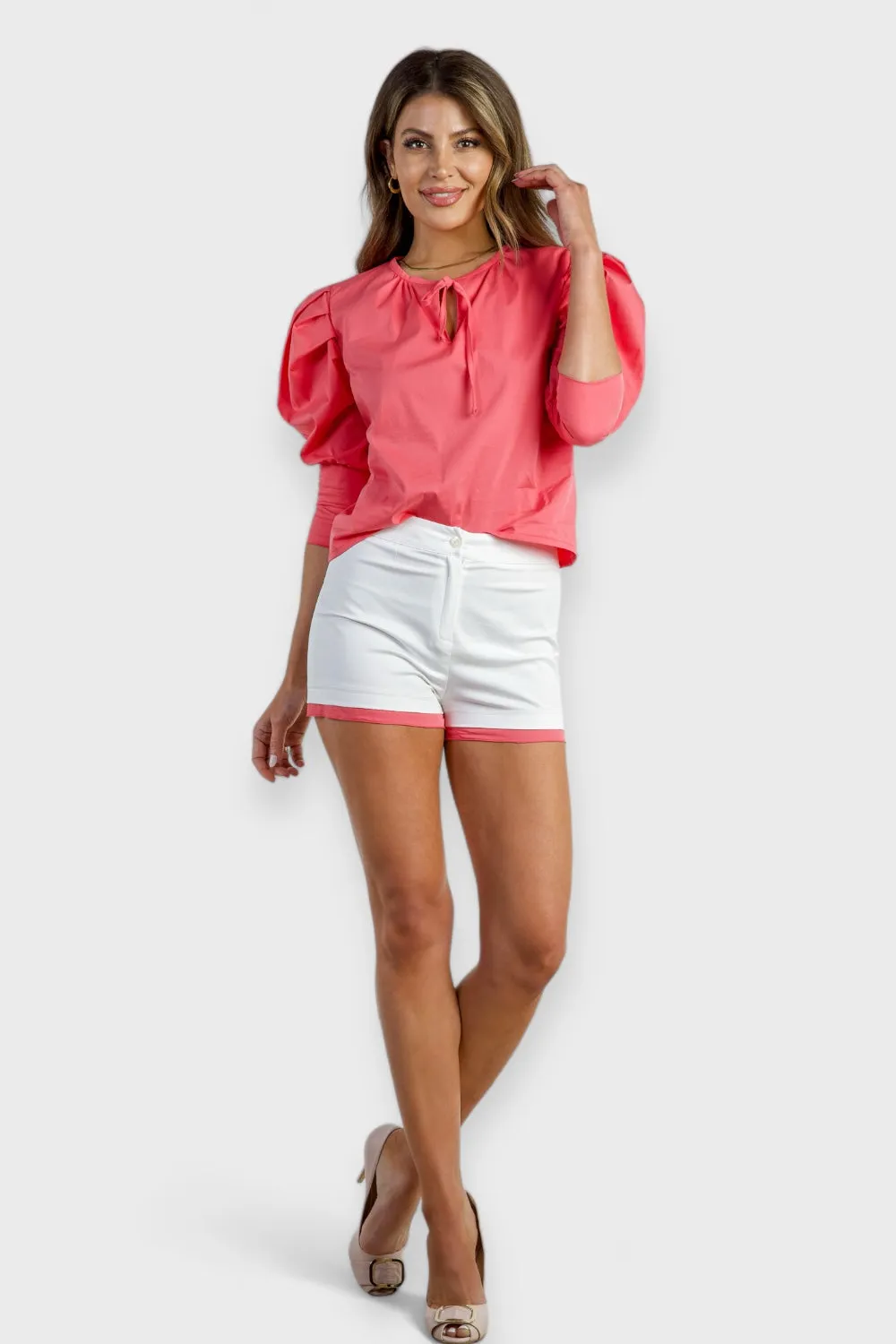 Alice Coral Pink Blouse and Shorts Set