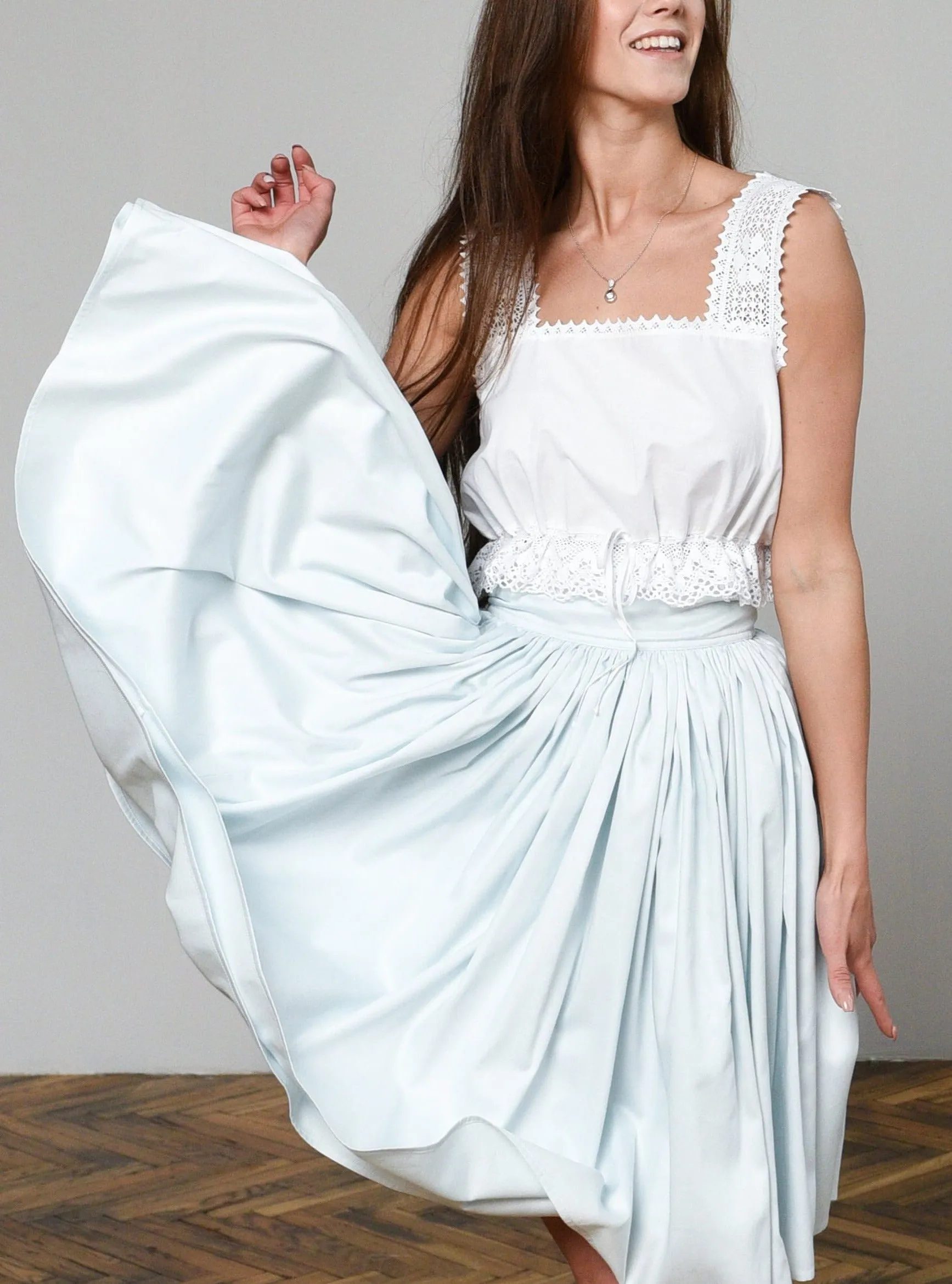 Alice in Wonderland Full Circle Wrap Skirt in Pale Blue