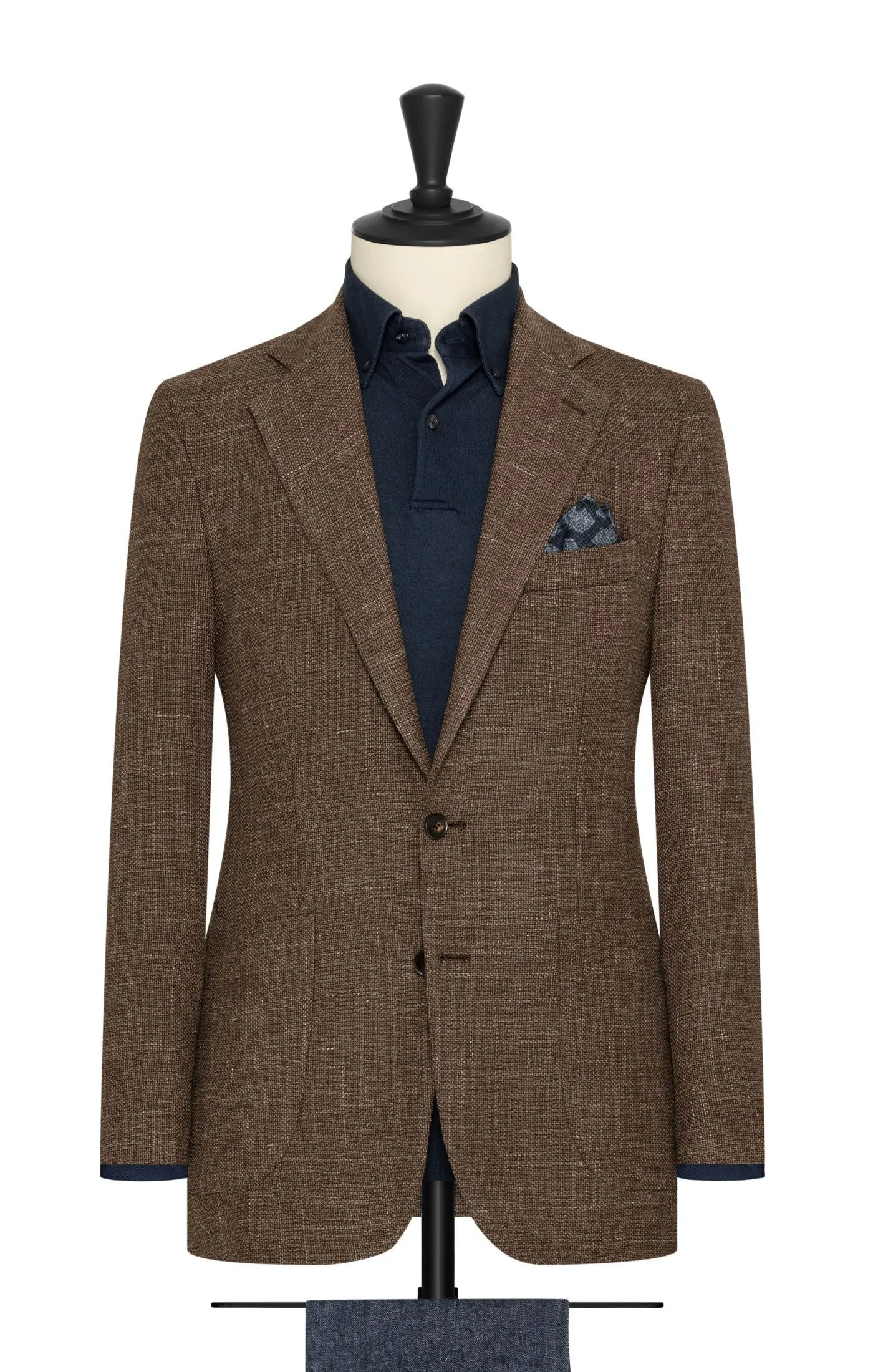 Angelico Coffee Merino Wool & Linen Blend Mesh Hopsack