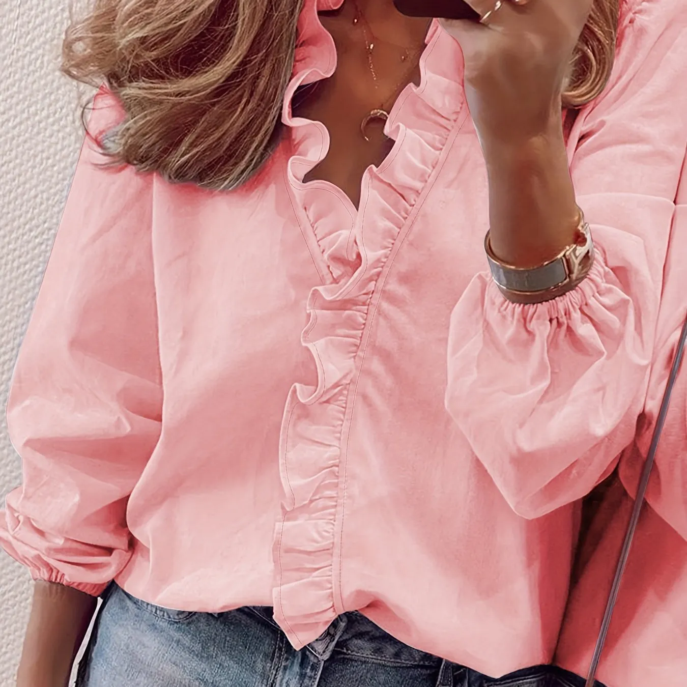 Angeline – Ruffled V-Neck Blouse