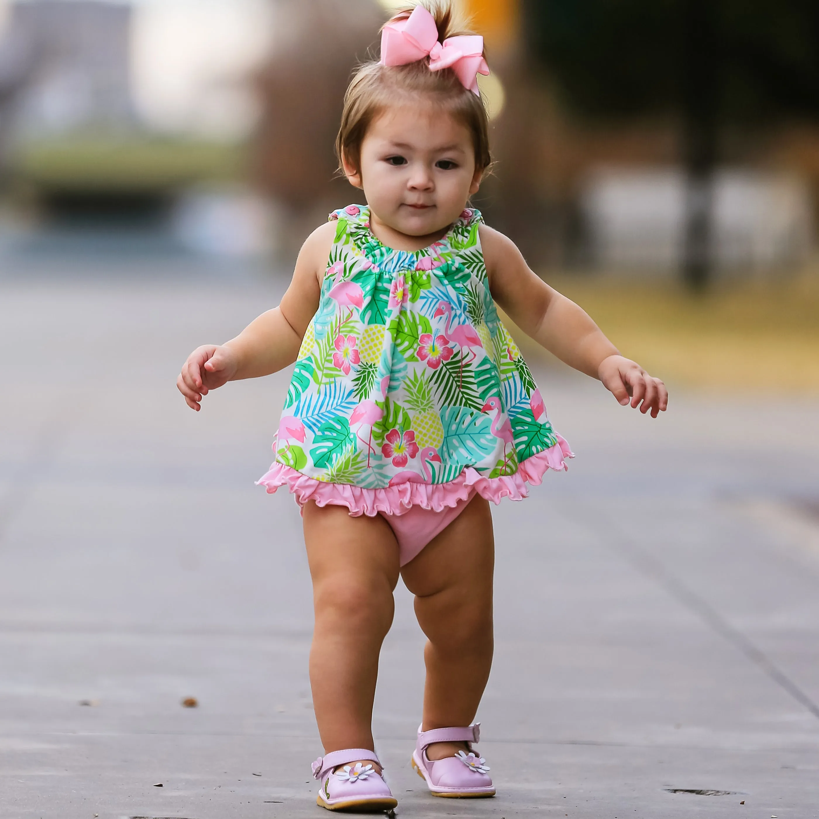 AnnLoren Baby/Toddler Girls Open Back Swing Tank Top with Bow Tropical Design