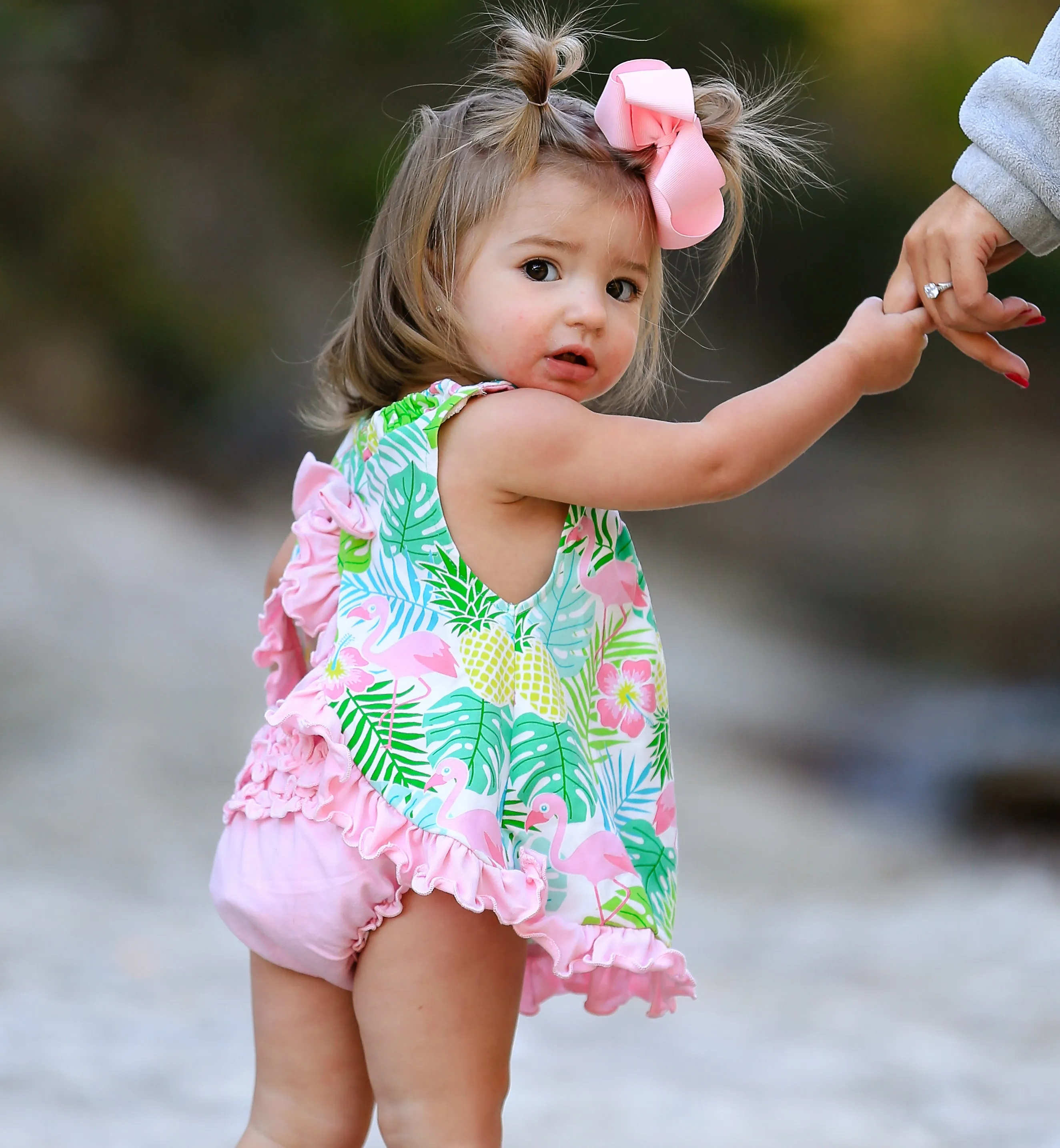 AnnLoren Baby/Toddler Girls Open Back Swing Tank Top with Bow Tropical Design