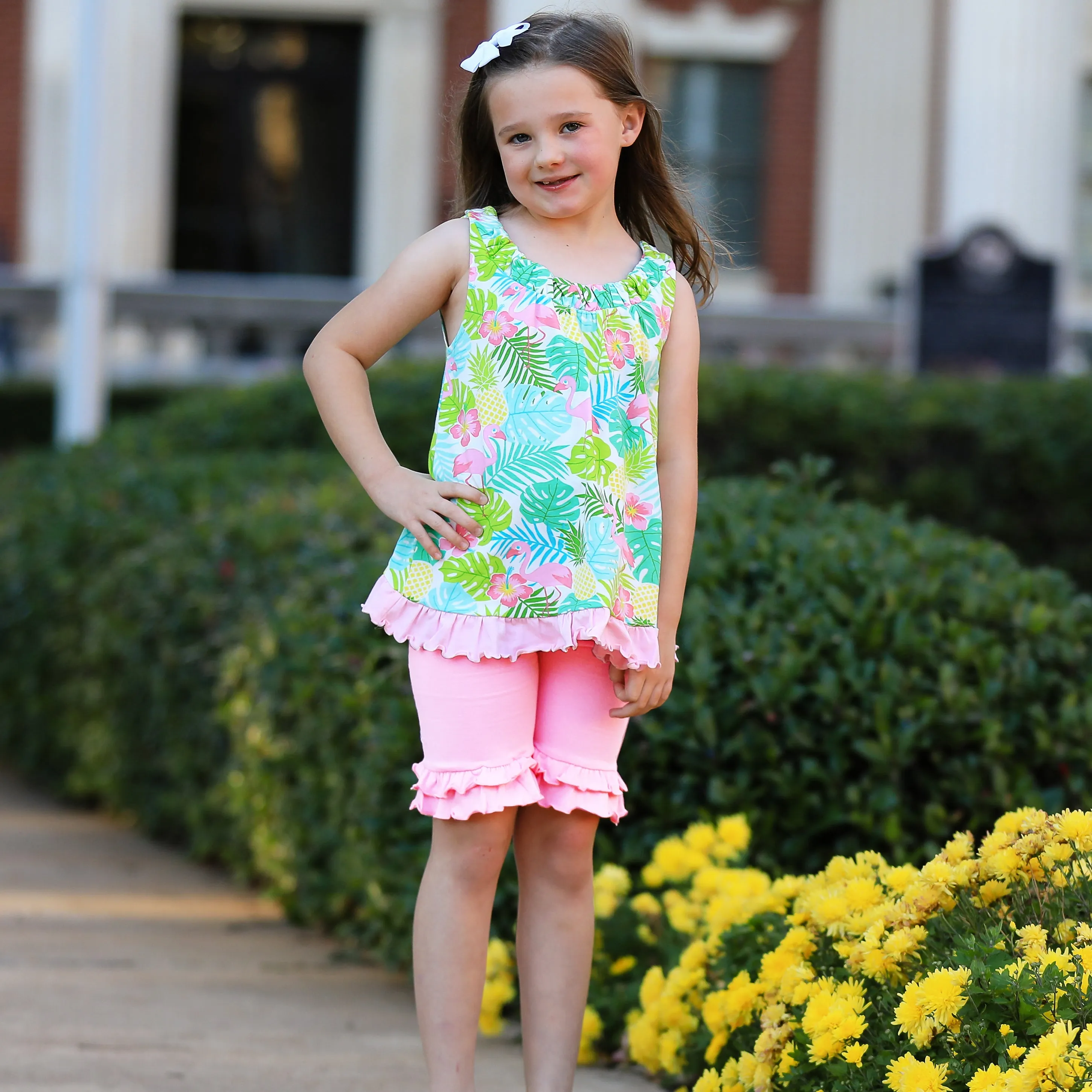AnnLoren Baby/Toddler Girls Open Back Swing Tank Top with Bow Tropical Design