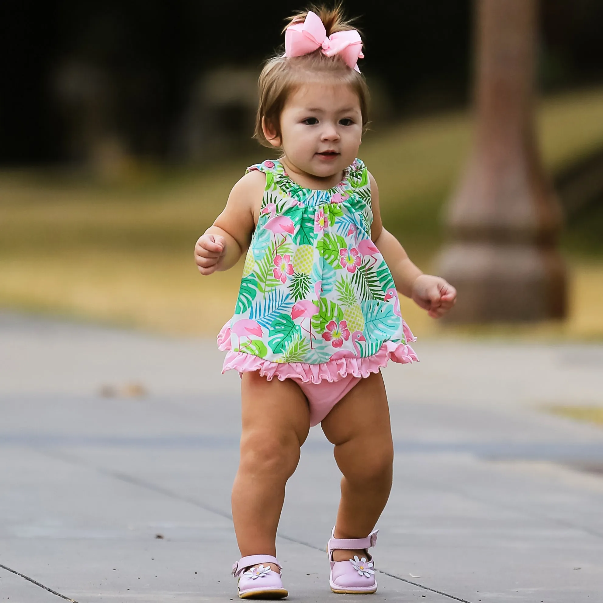 AnnLoren Baby/Toddler Girls Open Back Swing Tank Top with Bow Tropical Design