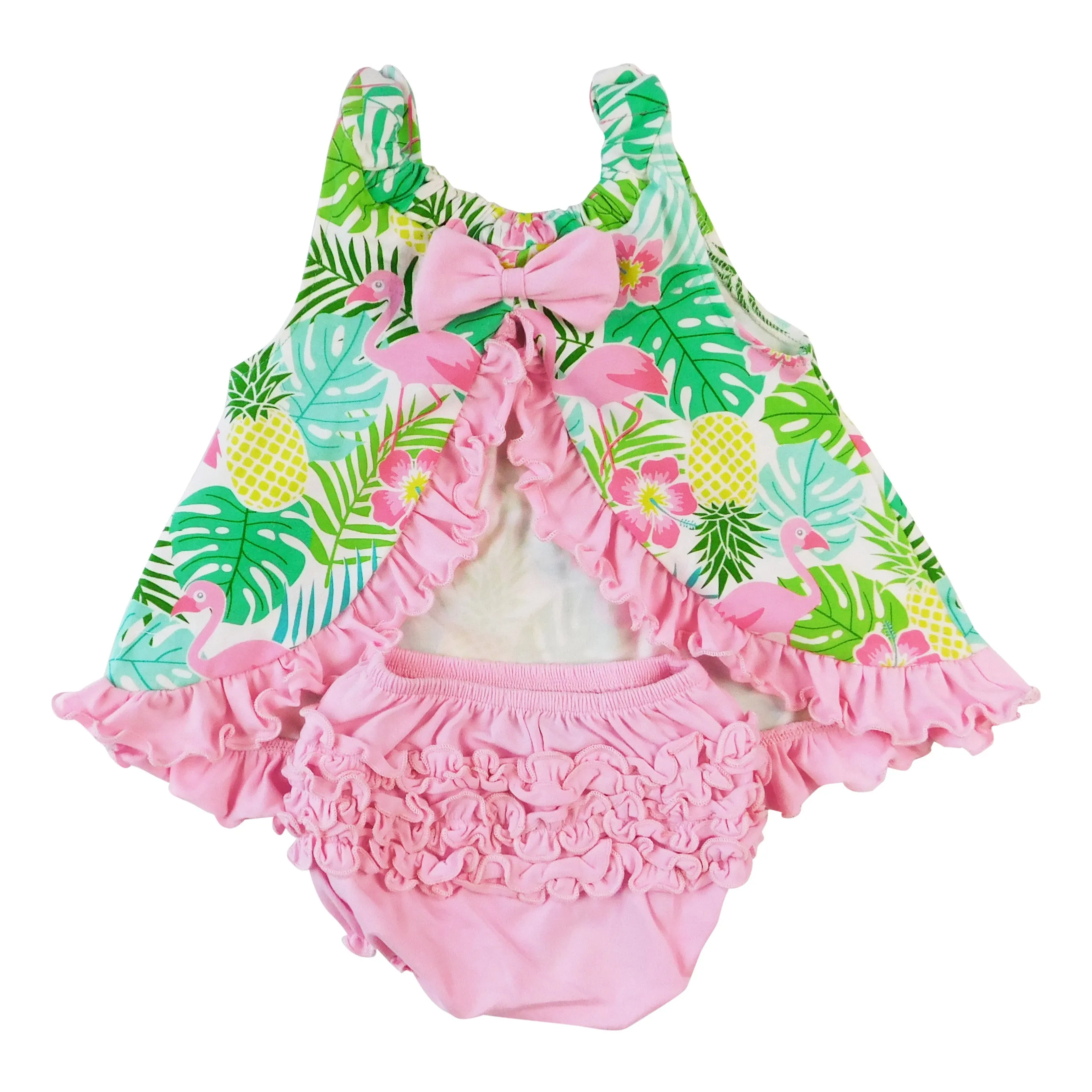 AnnLoren Baby/Toddler Girls Open Back Swing Tank Top with Bow Tropical Design