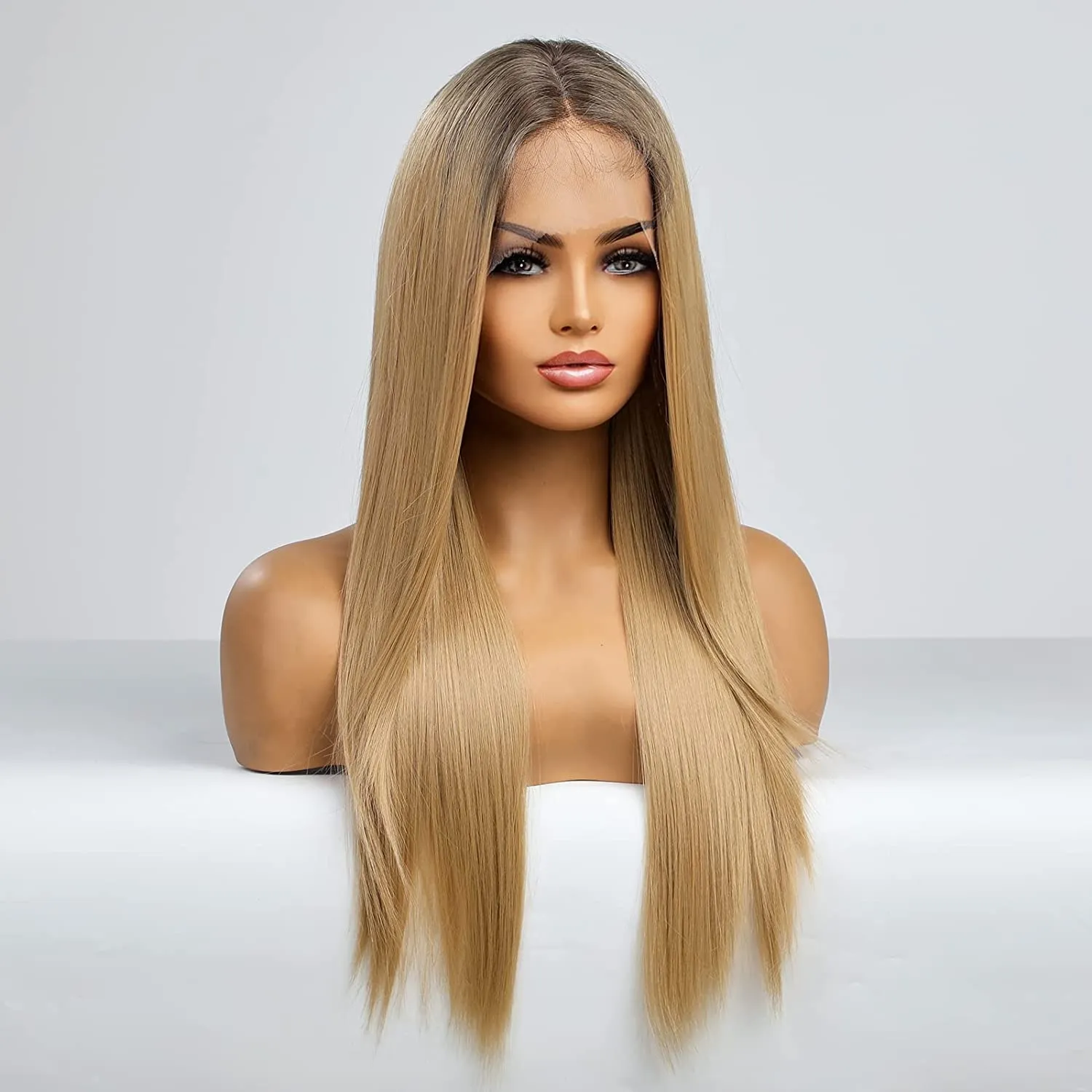 Ash Blonde Straight Long Lace Front Wig