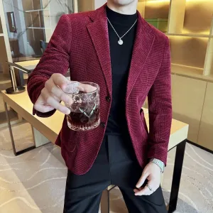 Autumn Winter Chenille Velvet Suit Jacket Men Slim Fit Business Social Men Blazers Fashion Wedding Banquet Party Dress Coats