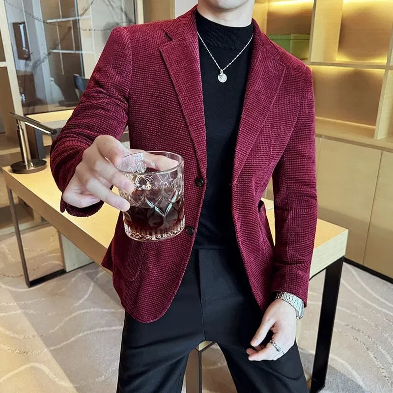Autumn Winter Chenille Velvet Suit Jacket Men Slim Fit Business Social Men Blazers Fashion Wedding Banquet Party Dress Coats