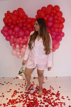 BABY PINK & WHITE stripe satin pyjamas - ADULT
