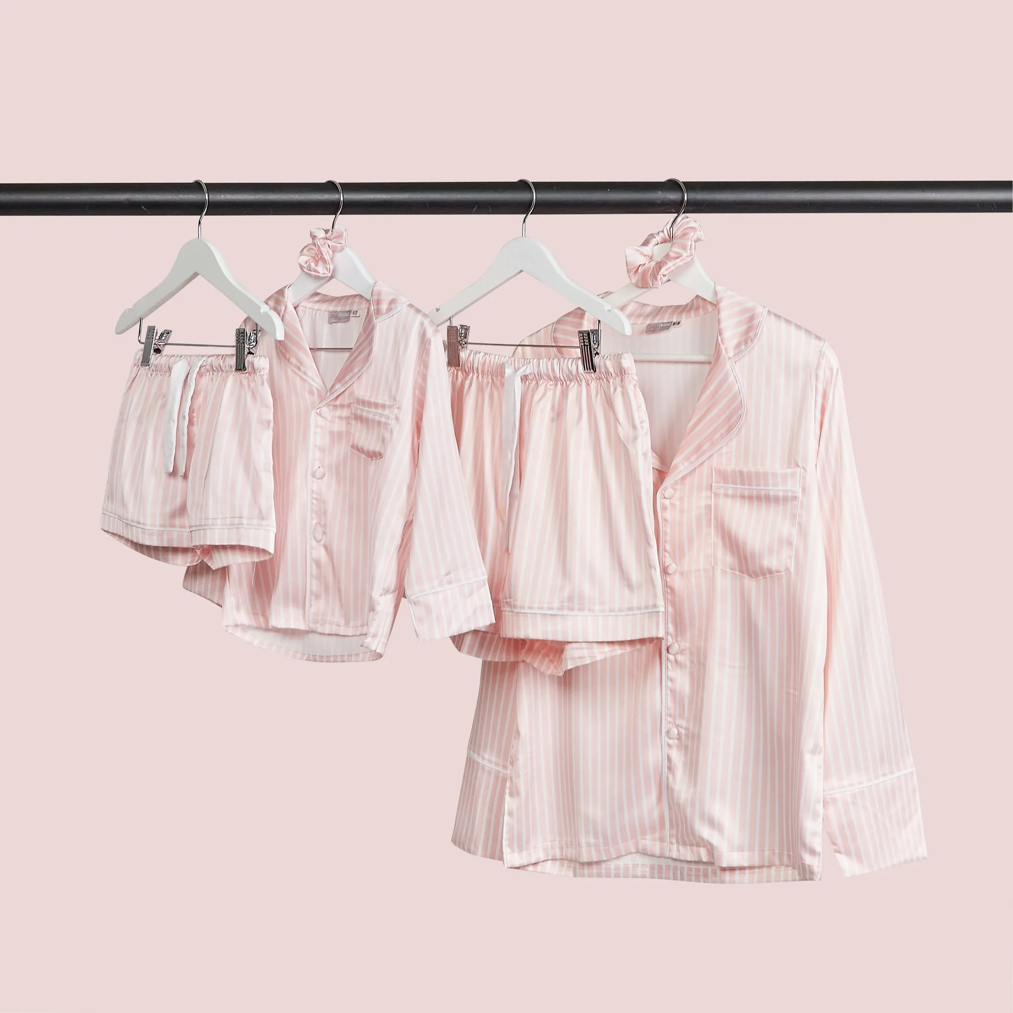 BABY PINK & WHITE stripe satin pyjamas - ADULT