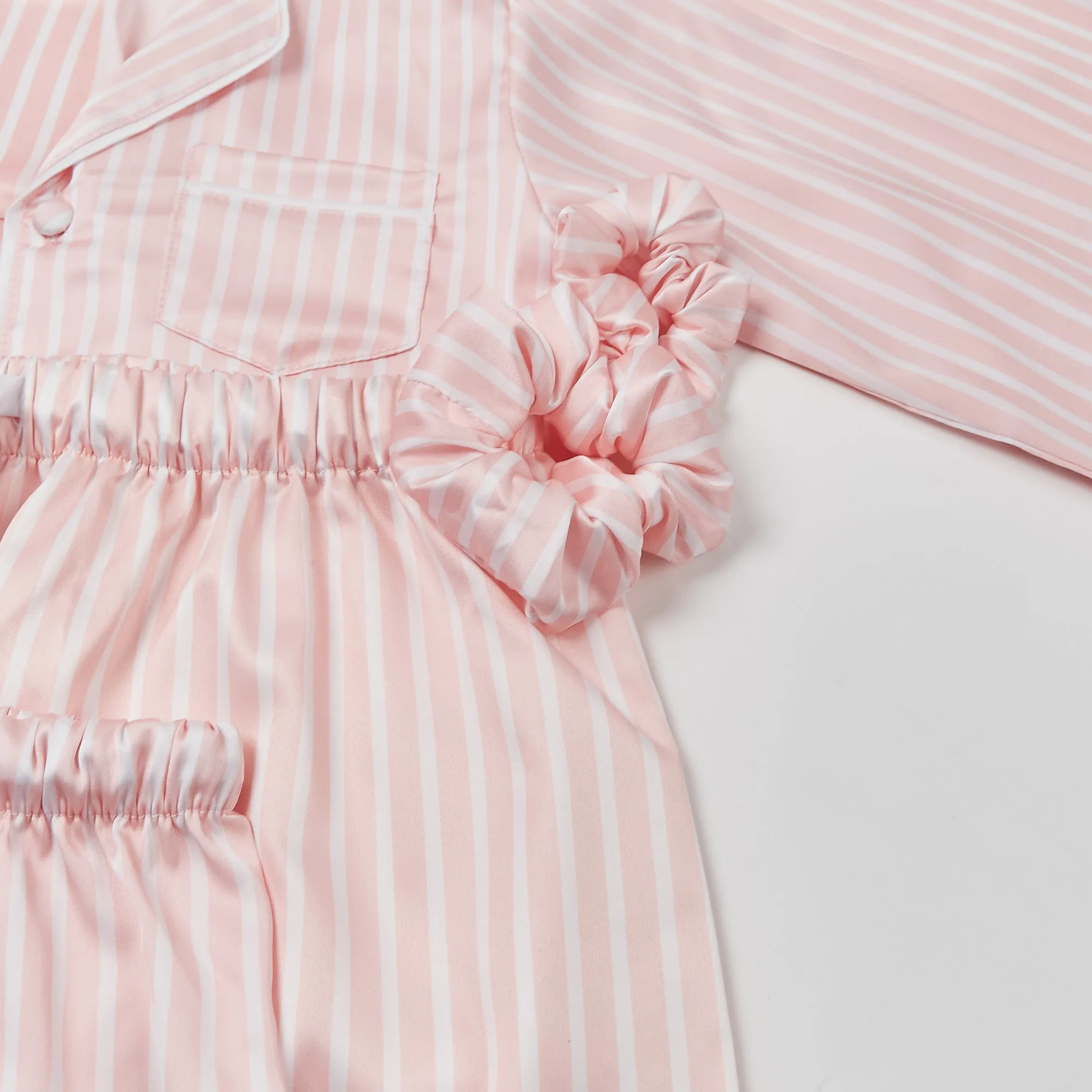 BABY PINK & WHITE stripe satin pyjamas - ADULT