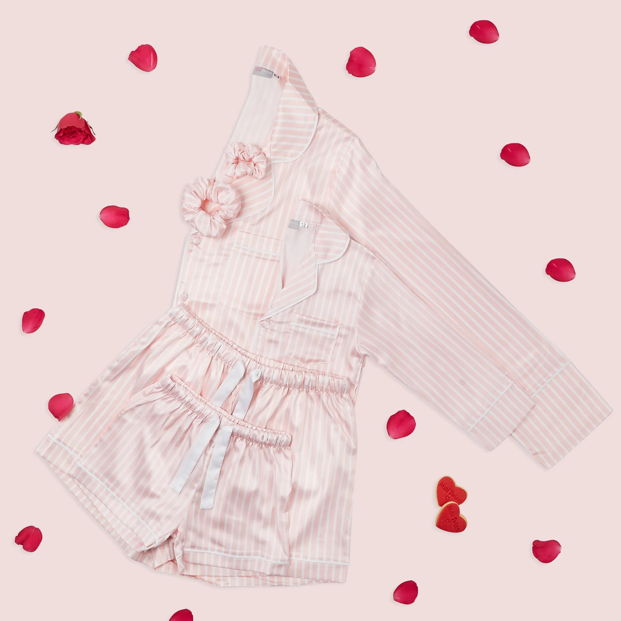 BABY PINK & WHITE stripe satin pyjamas - ADULT
