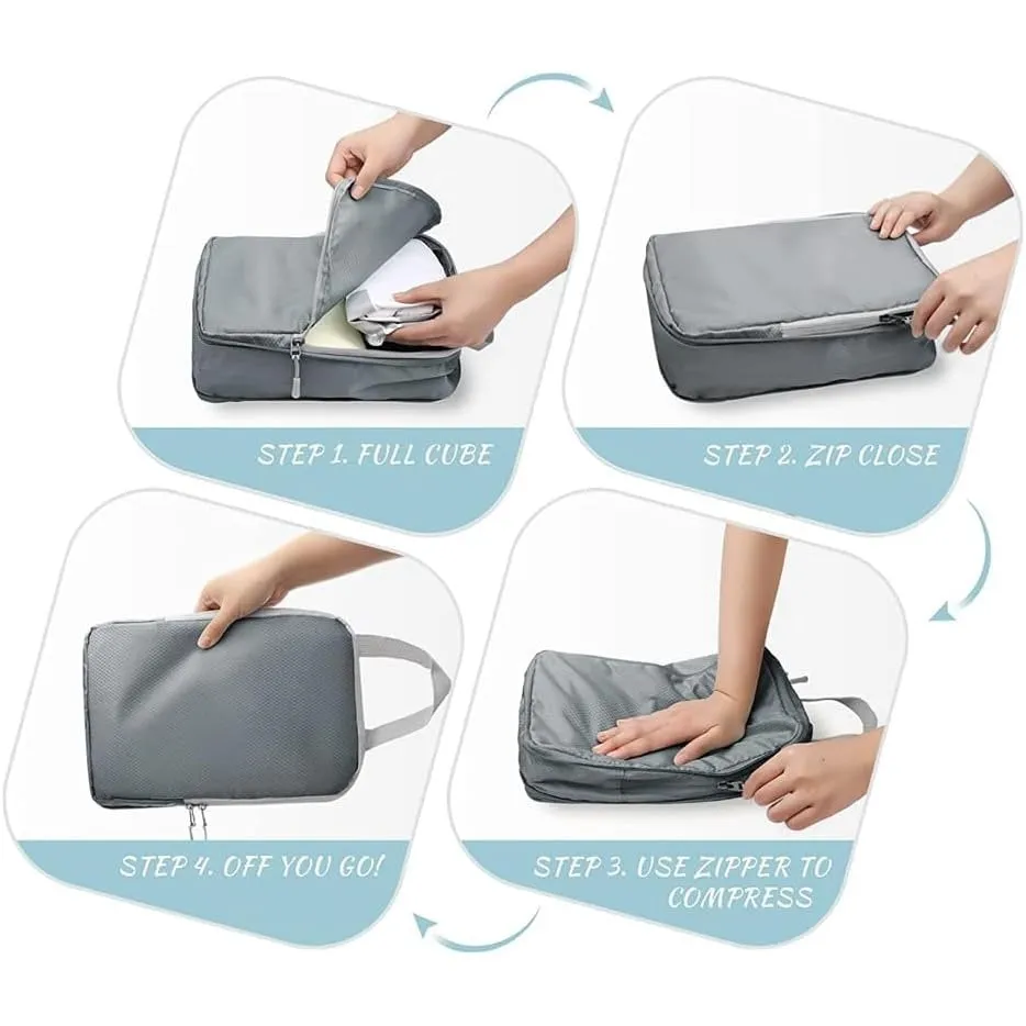 Beauenty Compression Packing Cubes for Suitcases Travel Essentials 4Pcs Set Expandable Travel Bags Organizer for Luggage (Grey)