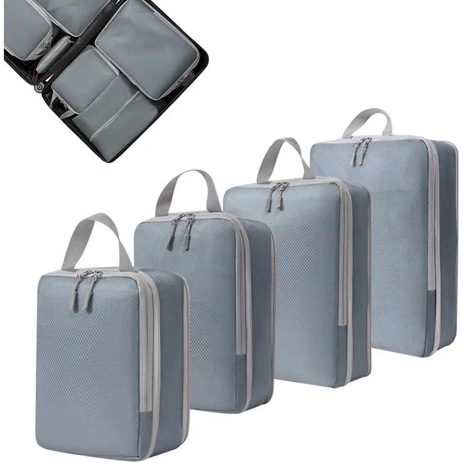 Beauenty Compression Packing Cubes for Suitcases Travel Essentials 4Pcs Set Expandable Travel Bags Organizer for Luggage (Grey)