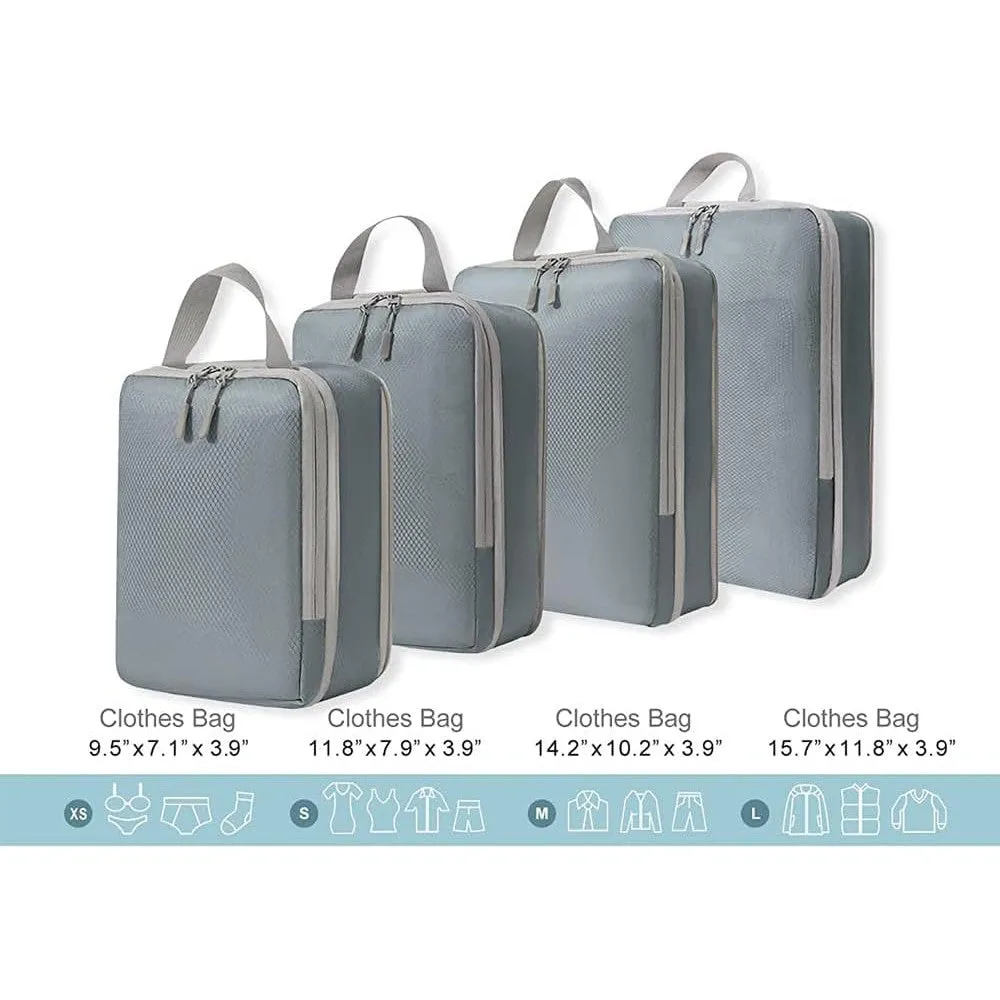 Beauenty Compression Packing Cubes for Suitcases Travel Essentials 4Pcs Set Expandable Travel Bags Organizer for Luggage (Grey)