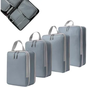 Beauenty Compression Packing Cubes for Suitcases Travel Essentials 4Pcs Set Expandable Travel Bags Organizer for Luggage (Grey)
