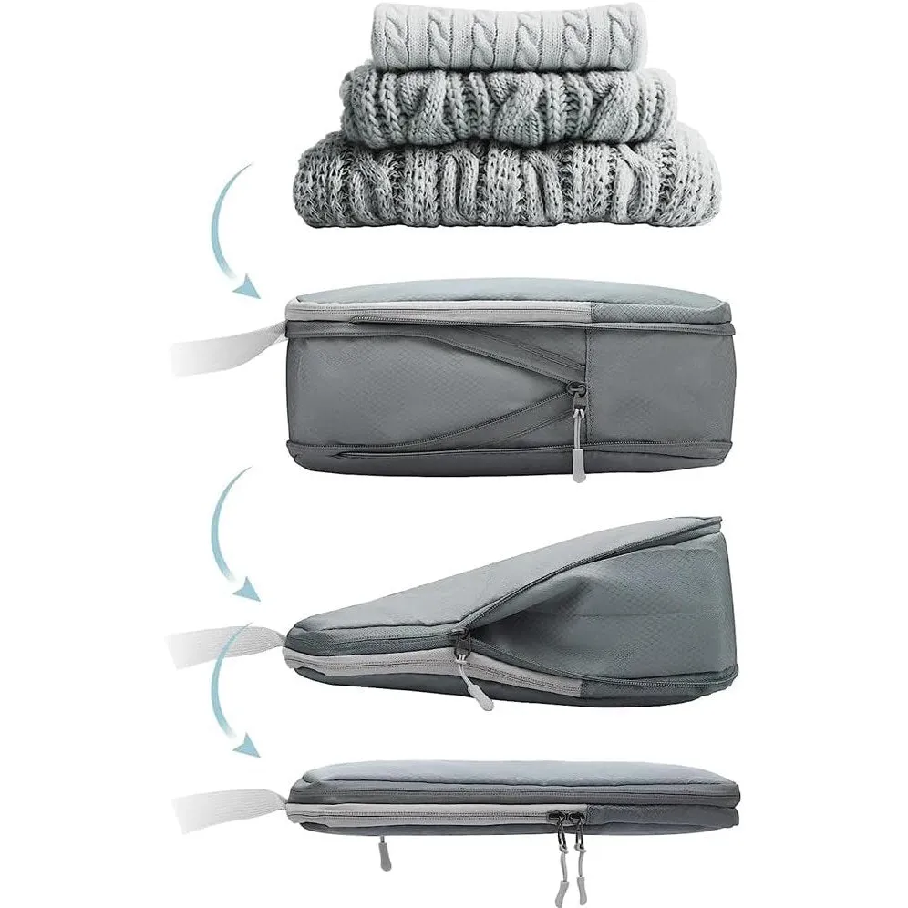 Beauenty Compression Packing Cubes for Suitcases Travel Essentials 4Pcs Set Expandable Travel Bags Organizer for Luggage (Grey)