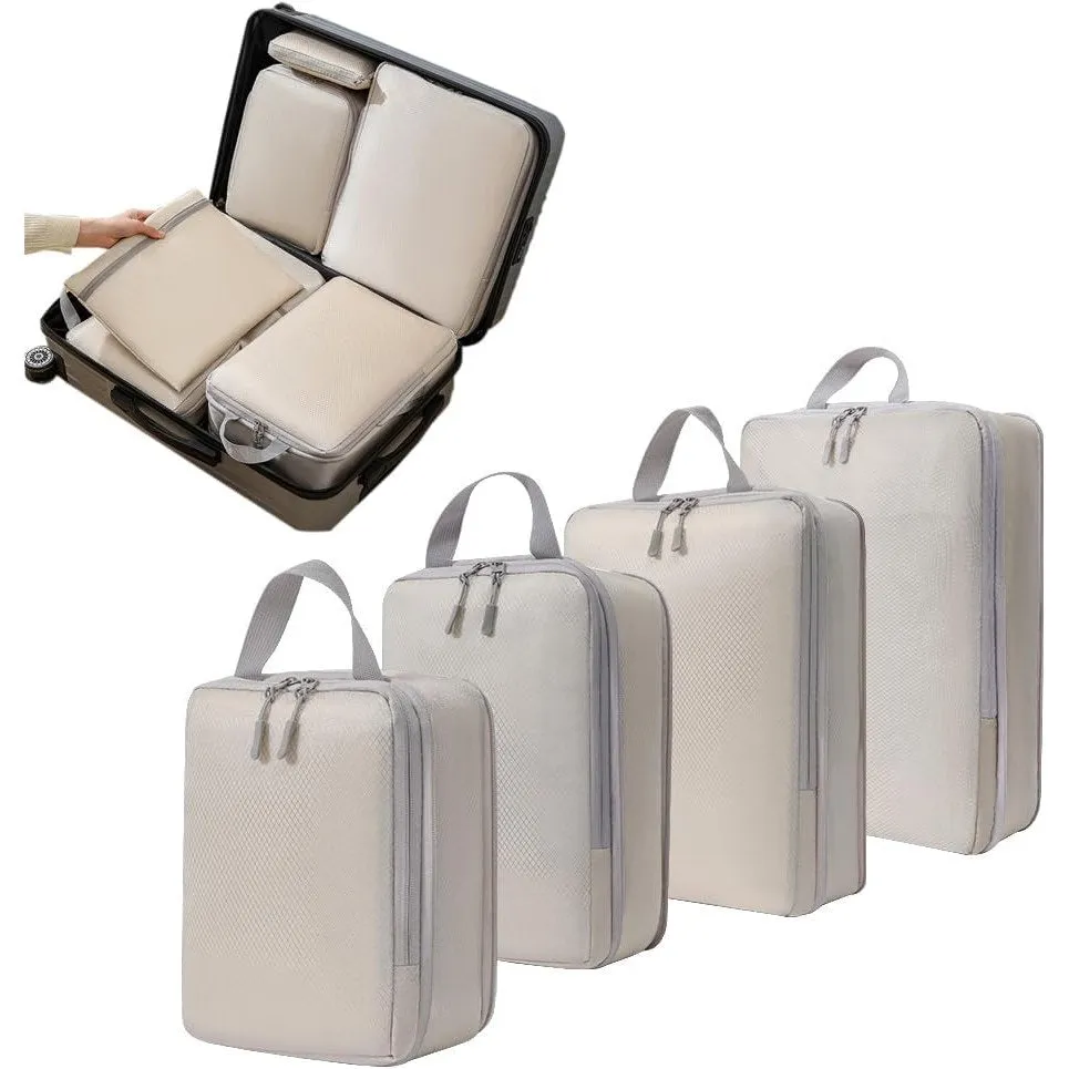 Beauenty Compression Packing Cubes for Suitcases Travel Essentials 4Pcs Set Expandable Travel Bags Organizer for Luggage (Grey)