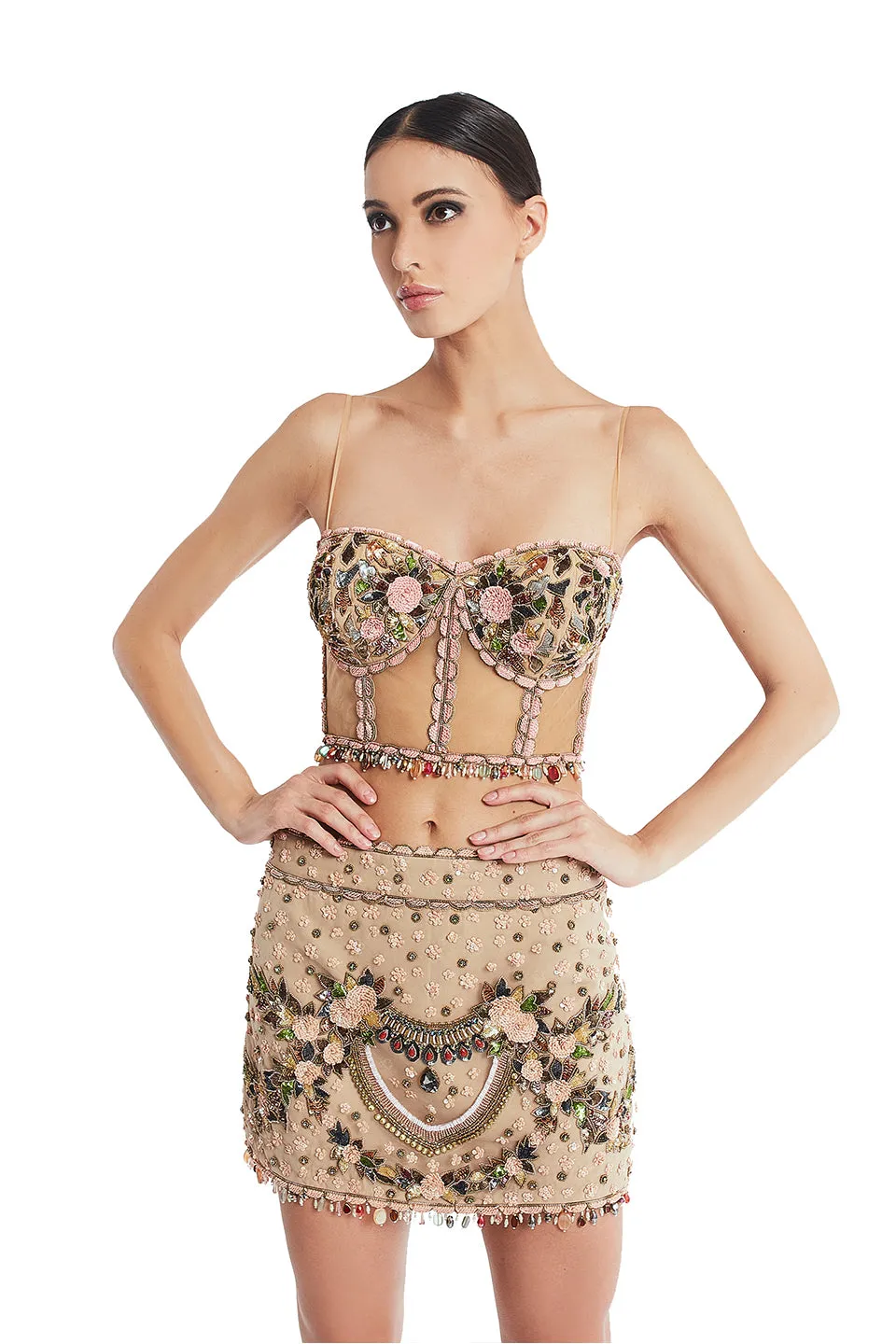 Beige embroidered corset top