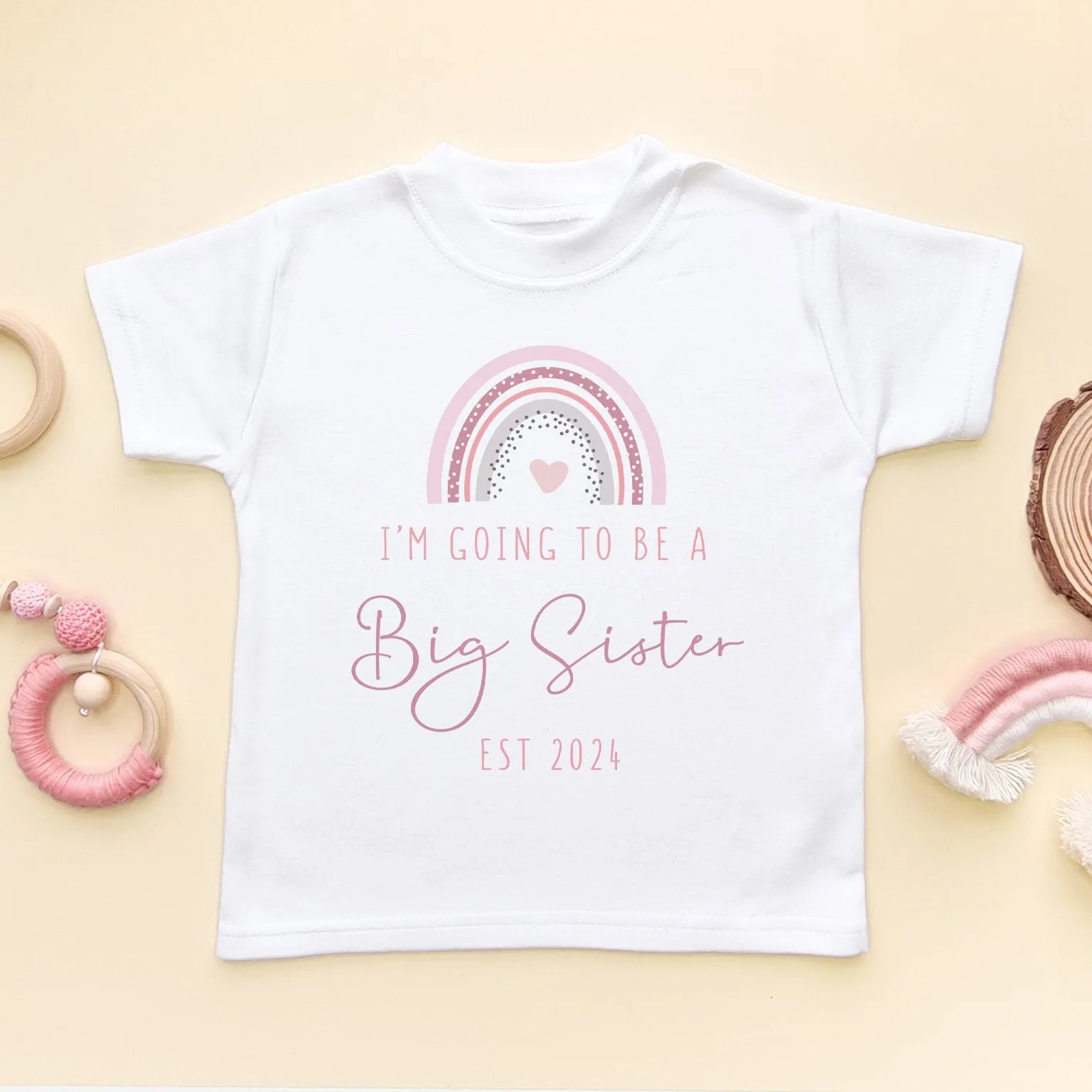 Big Sister Pink Boho Rainbow Personalised Toddler & Kids T Shirt