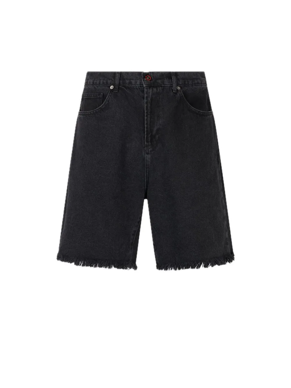 Black Denim Shorts With Printed Flames And Logo