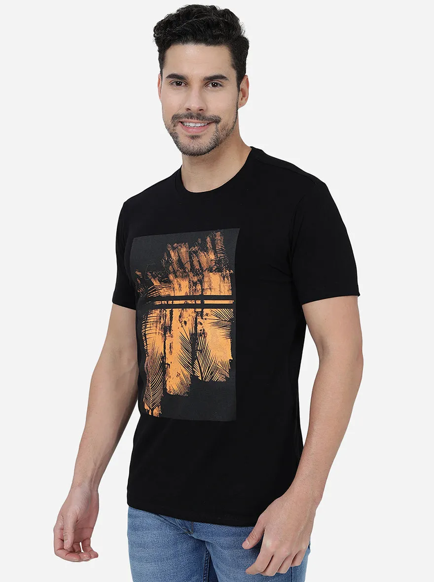 Black Printed Slim Fit T-Shirt | JadeBlue