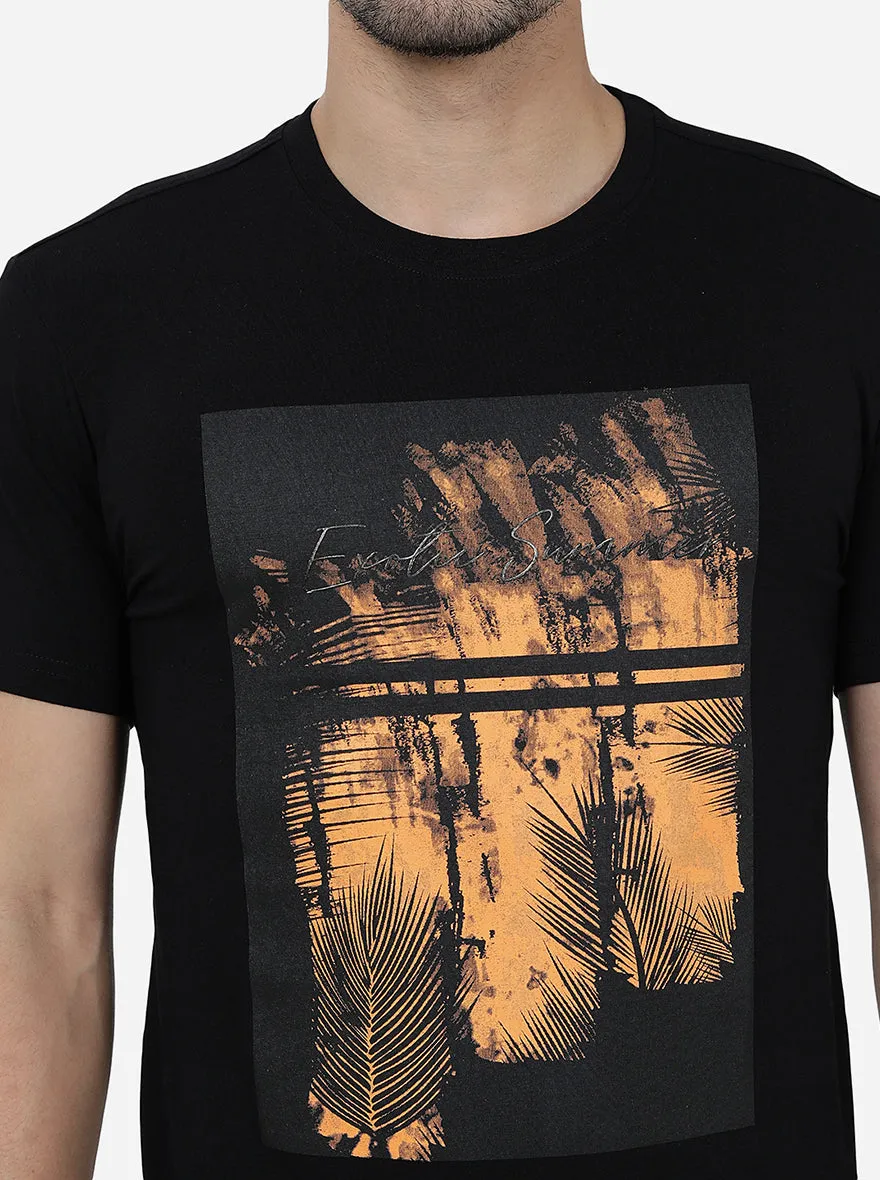Black Printed Slim Fit T-Shirt | JadeBlue