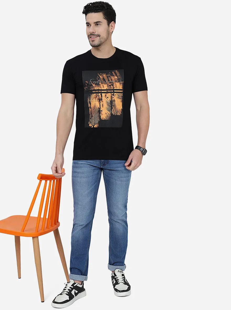 Black Printed Slim Fit T-Shirt | JadeBlue
