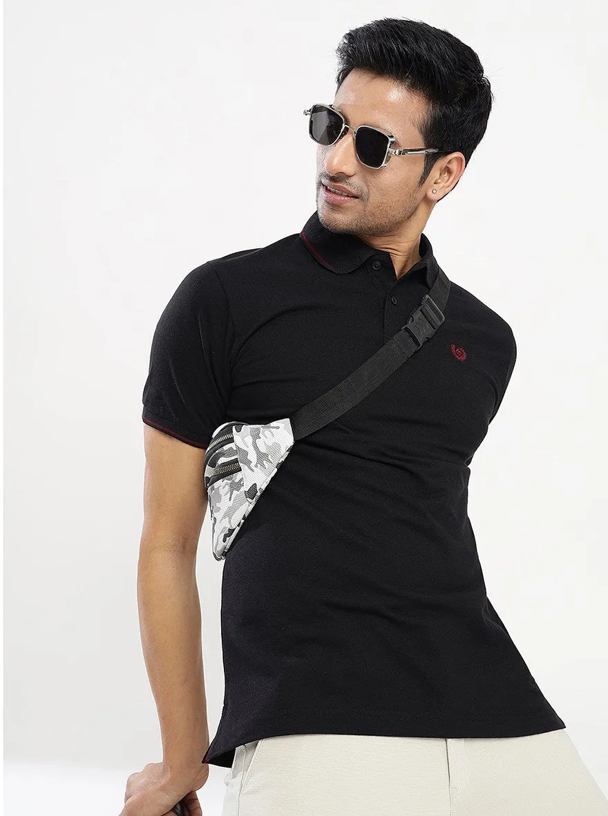 Black Solid Slim Fit Polo T-Shirt | Greenfibre